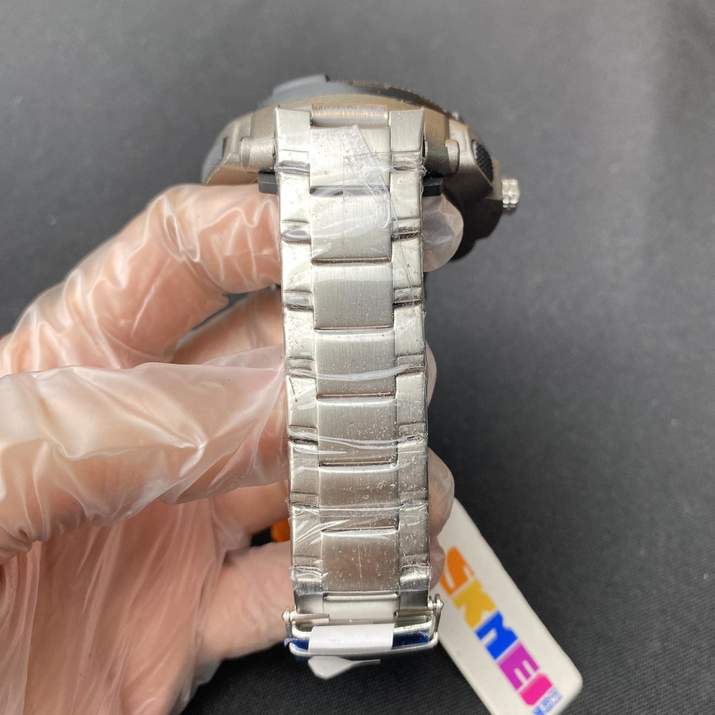 Skmei Steel Chronograph 360° Watch W/Metal Box - Black/Silver