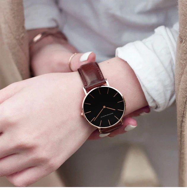 Hannah Martin Leather Watch W/Box - Brown Strap