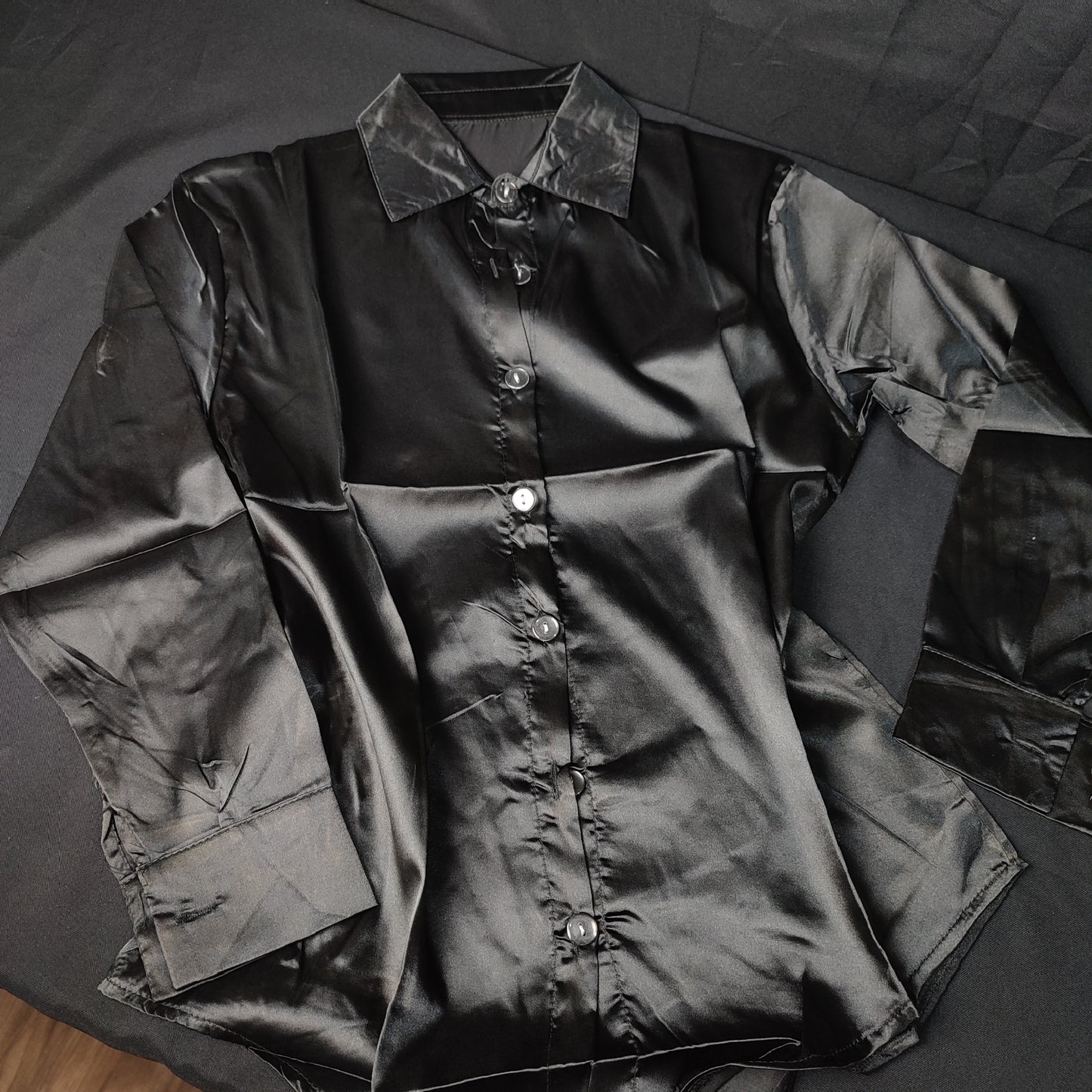 (0MSOX)Retro Satin Shirt Female Loose Long-Sleeved Shirt