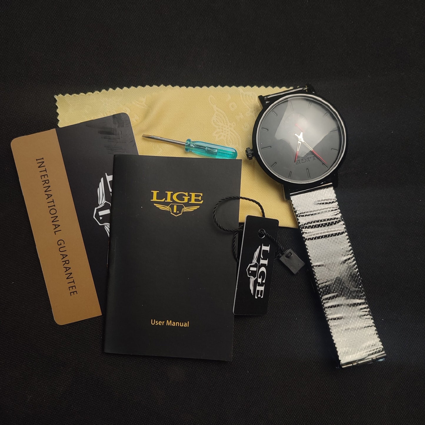 Lige Metal Mesh Watch W/Box - Black Strap