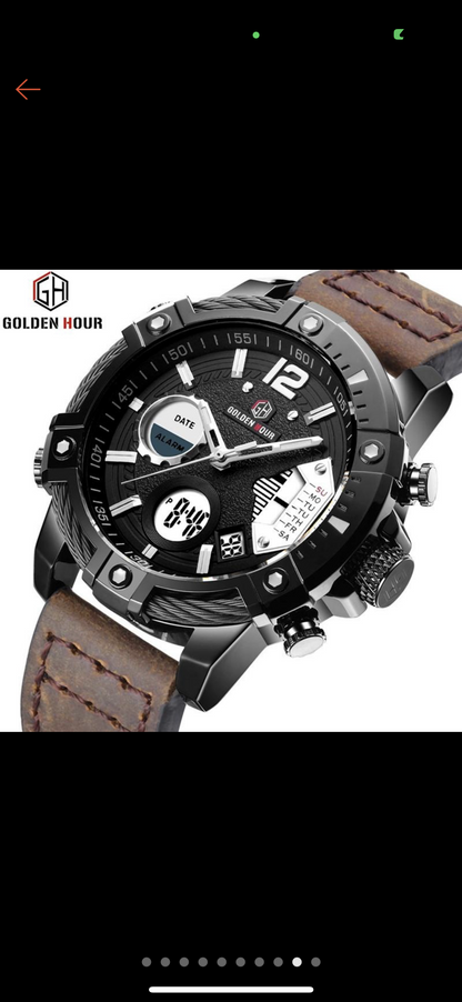 Golden Hour 120 Military Watch 30m Water Resistant Dual Time Mens Watch