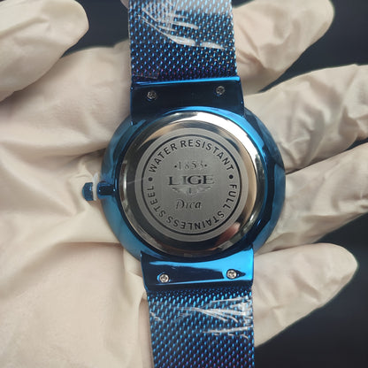 Lige Metal Mesh Watch W/Box - Blue Strap