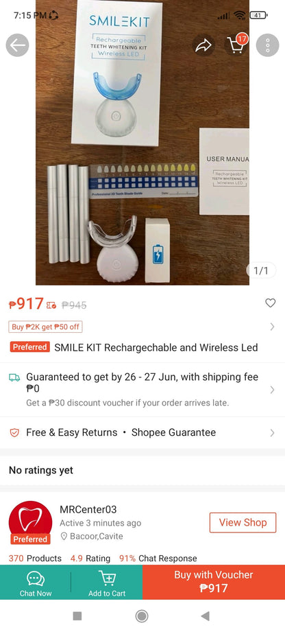 Smile Kit Rechargeable Teeth Whitening Kit Wireless Led - White