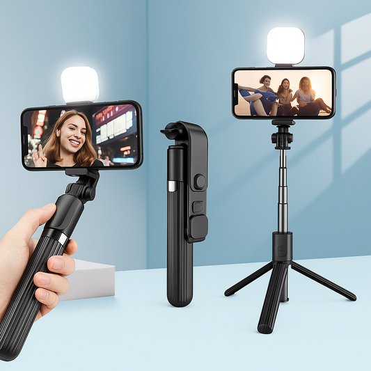 R1S Multifunctional Mobile Phone Selfie Stick Tripod with Remote and Light