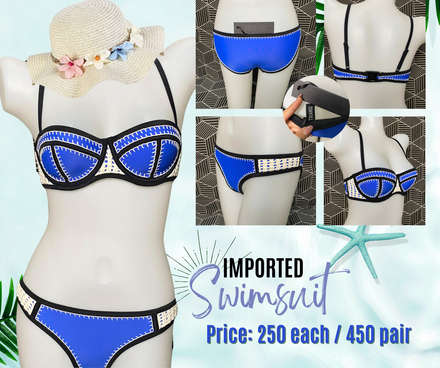 Authentic Australian Triangl Swimwear Swimsuit - Brigitte-Bahamas Blue Top & Bot-Bottom