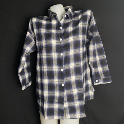 (V1BEUJ)Korean Version Of The Loose Casual Plaid Long-Sleeved Shirt