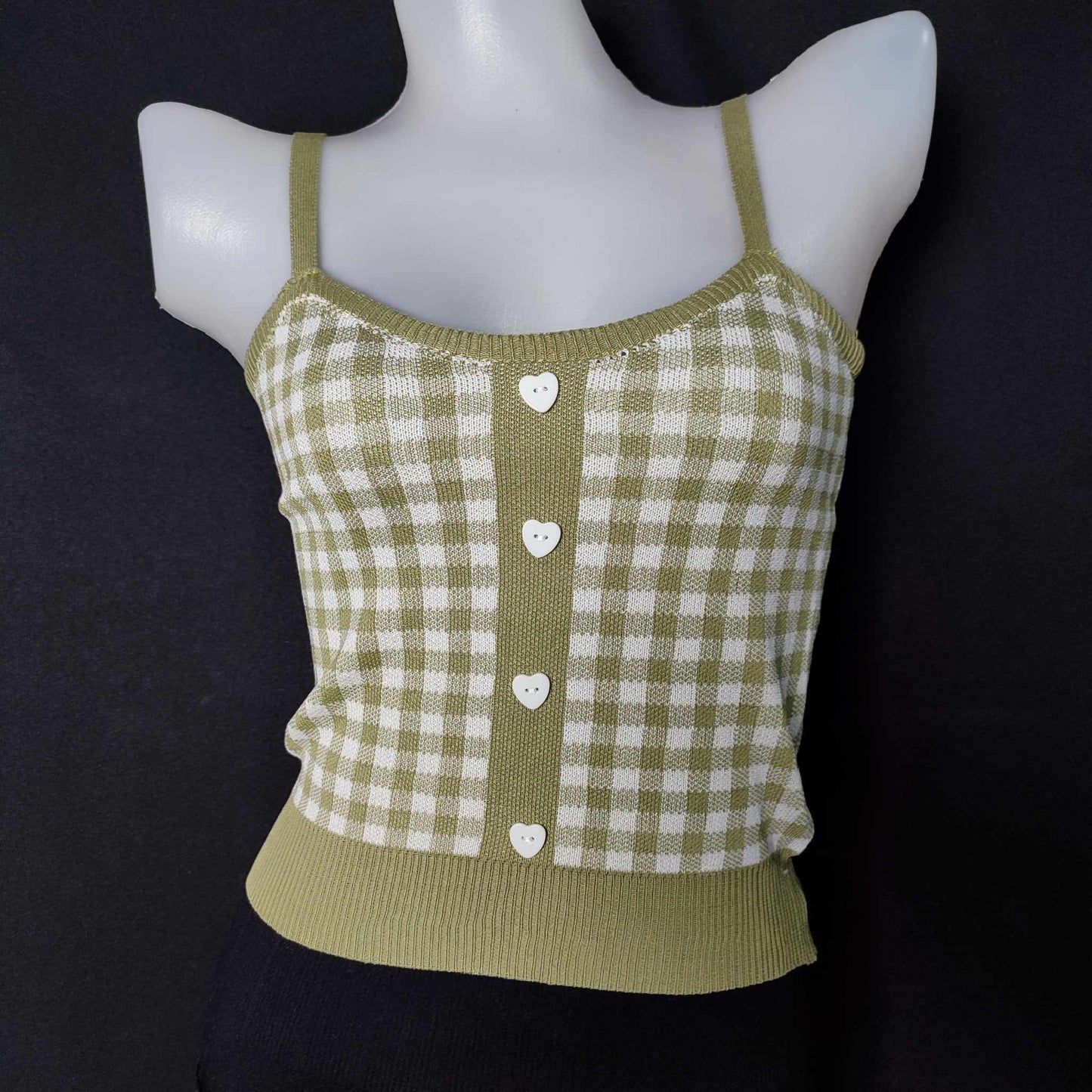 (A4M4H)Plaid Knitted Vest Square Neck Crop Top