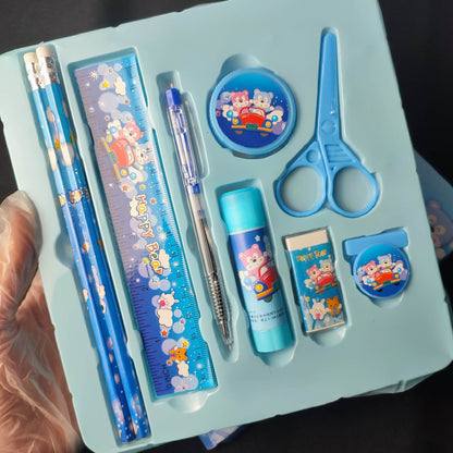 Happy Bear 9pcs Set School Supplies - Blue