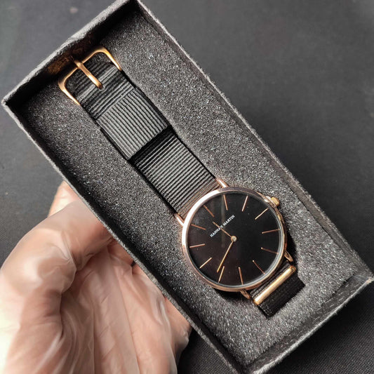 Hannah Martin Canvas Watch W/Box - Black Strap