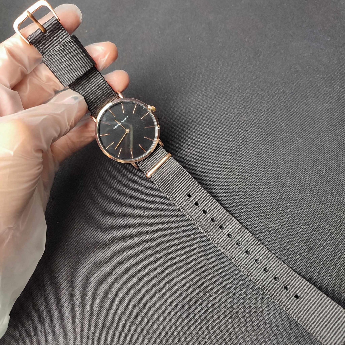 Hannah Martin Canvas Watch W/Box - Black Strap