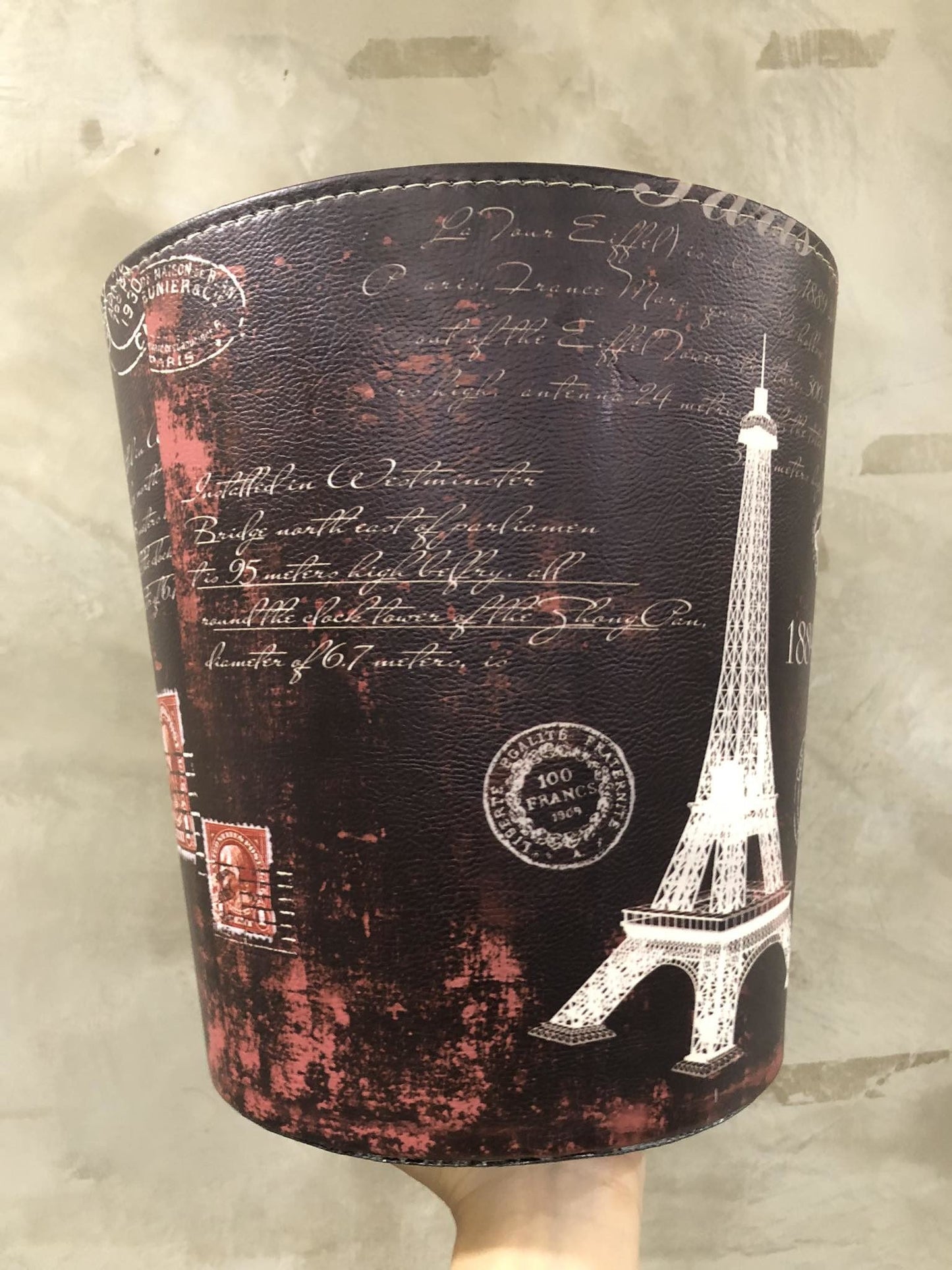 Leather Office Trash Can - Eiffel Tower & Paris Design