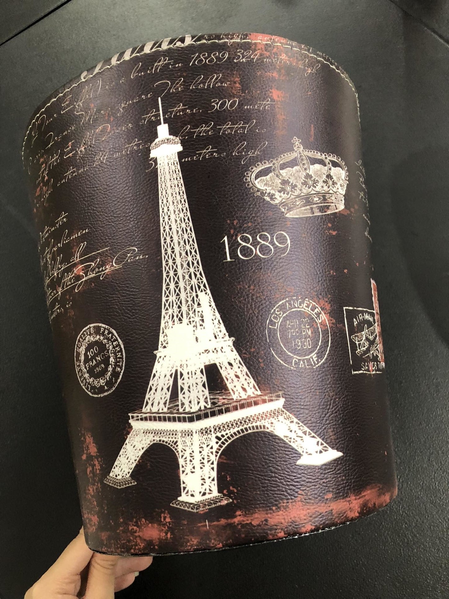 Leather Office Trash Can - Eiffel Tower & Paris Design