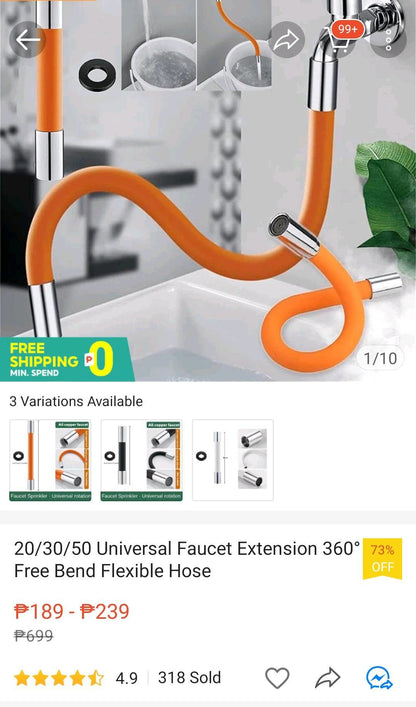 Universal Faucet Extension 360° Free Bend Flexible Hose