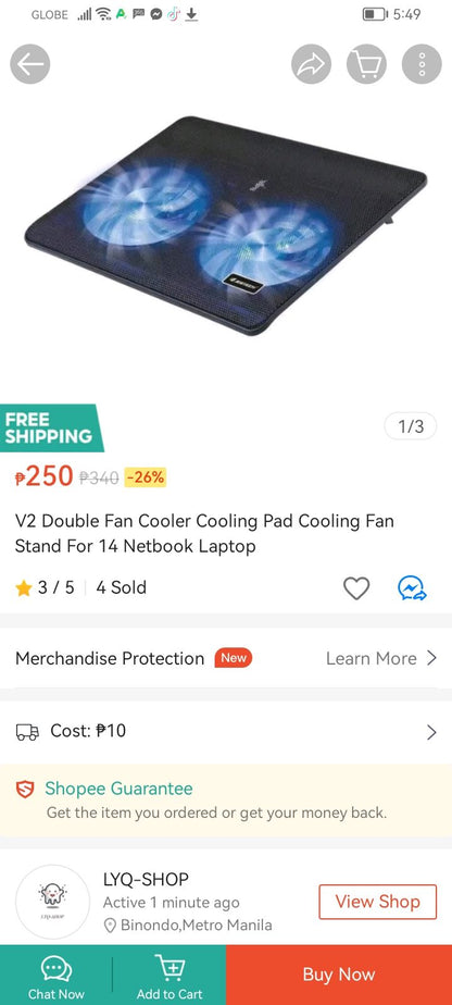 Vencci Notebook Cooling Pad One USB Port 2-FAN (DCX-007 Black)