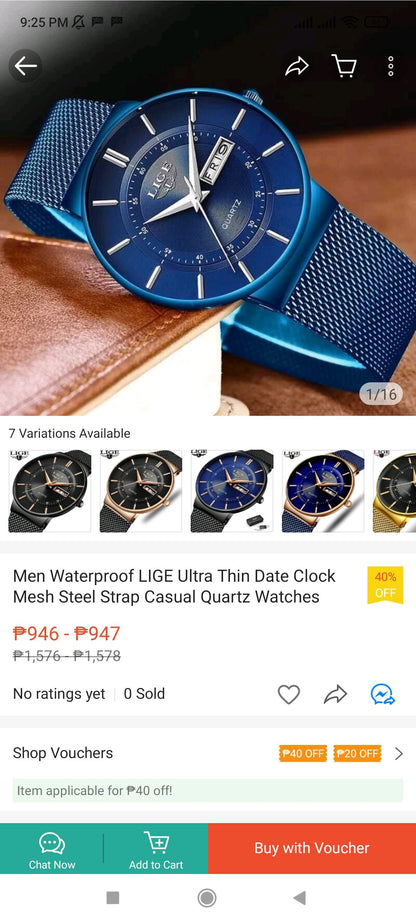 Lige Metal Mesh Watch W/Box - Blue Strap