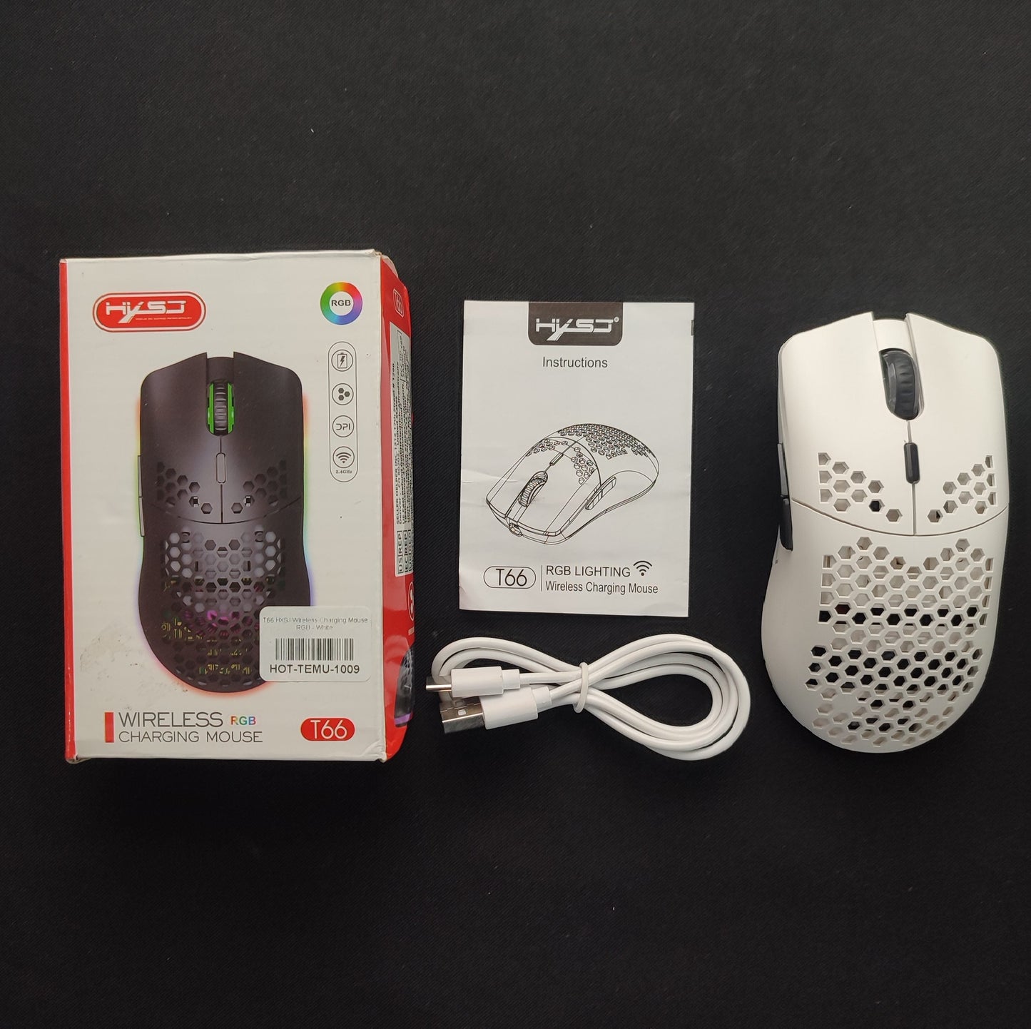 T66 HXSJ Wireless Charging Mouse RGB - White