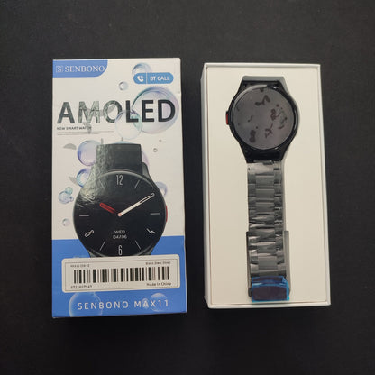 Senbono Max11 Amoled New Smart Watch - Black Steel Strap