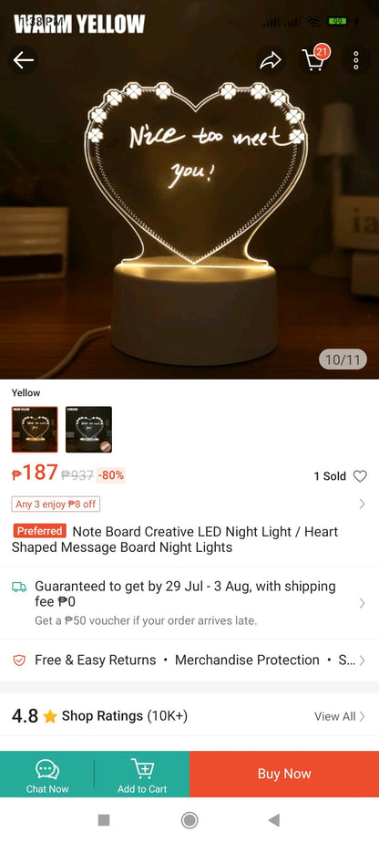 MFY Acrylic Lamp DIY Night Lamp 3D Creative Light- Heart