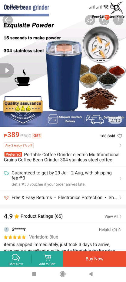 La layuan Electric Coffe Grinder - Blue