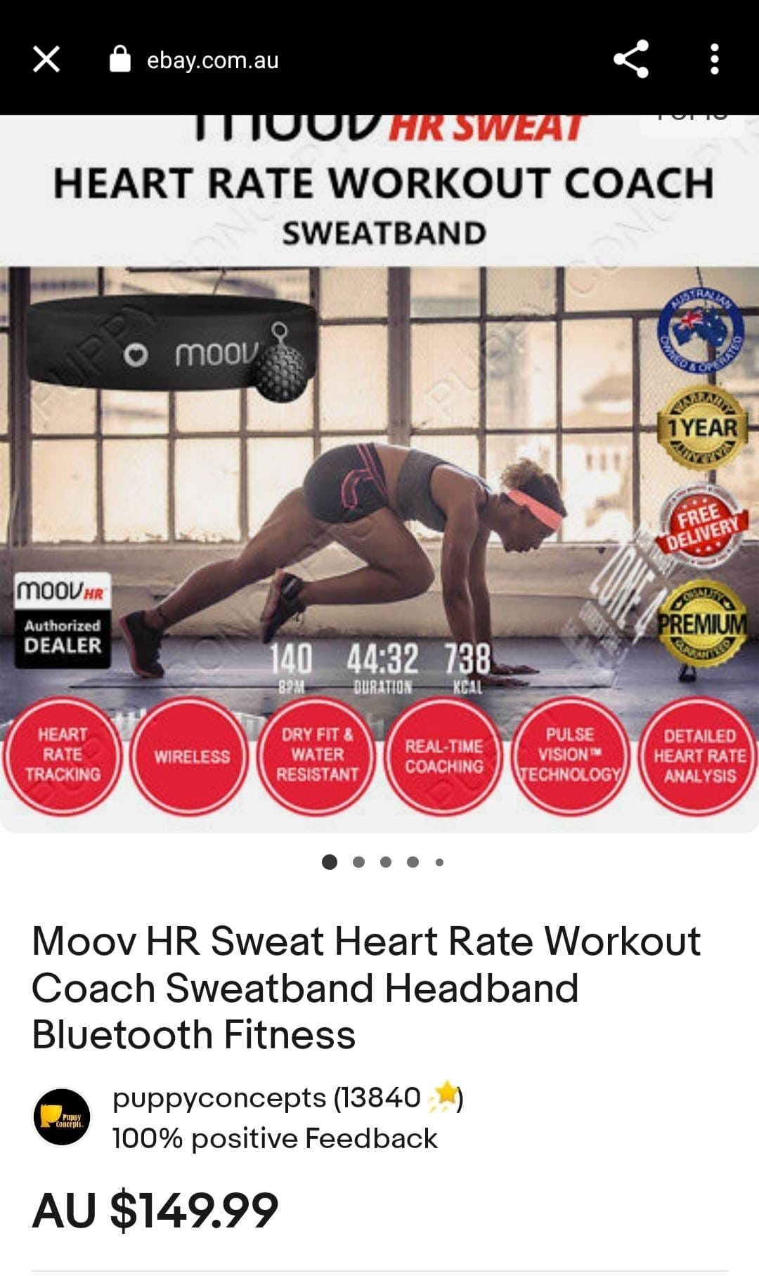 MOOV-HR SWEAT, Athlete Headband, Sweatband, Sweat-absorbing, Heart Rate Tracke