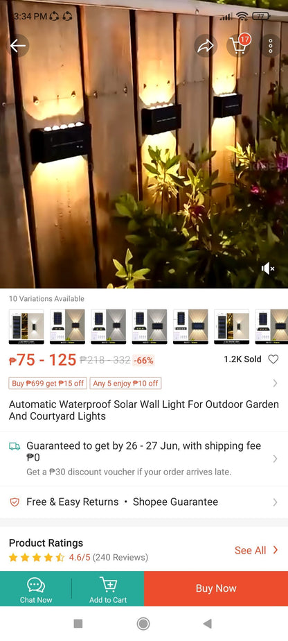 2 Packs of LED Solar Wall Lamp - 4 LED