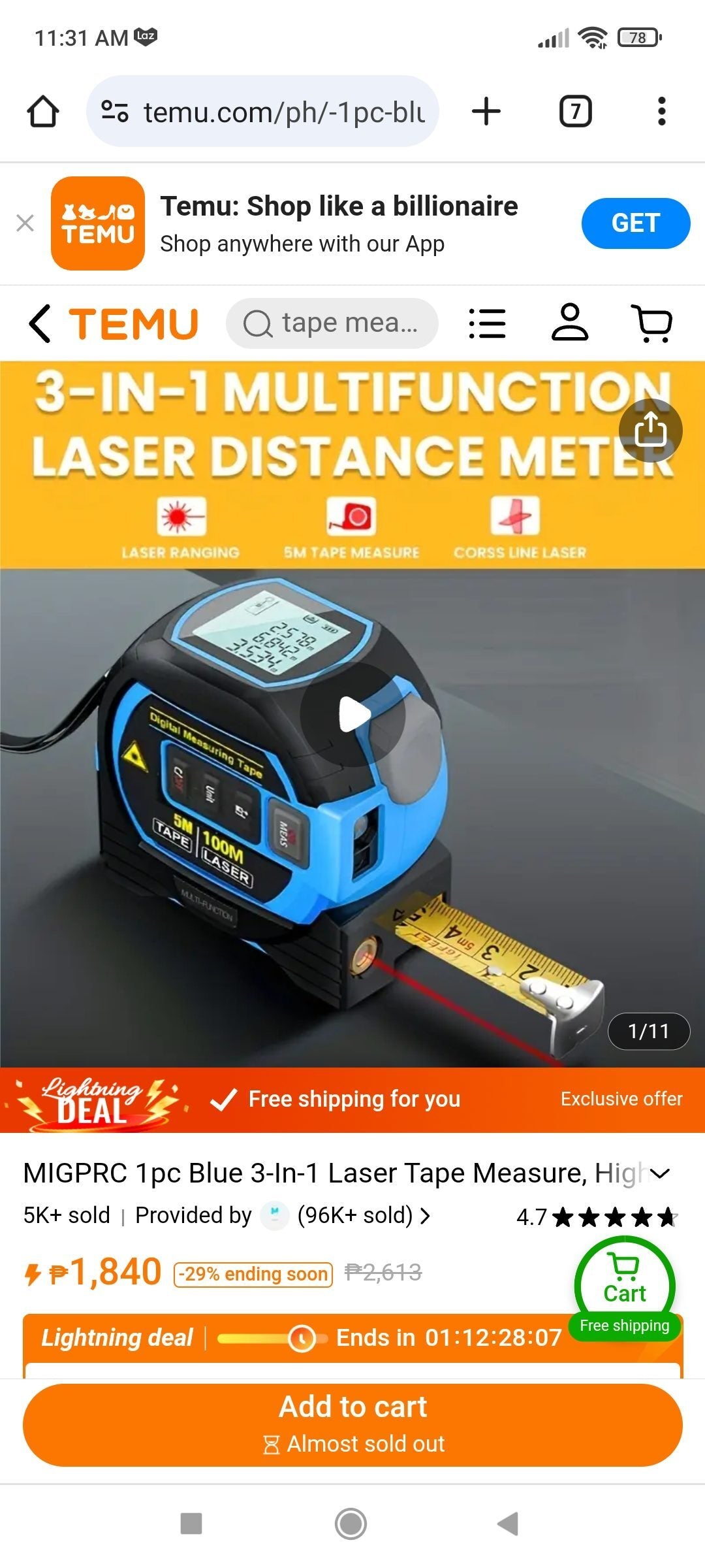 3 in 1 Laser Tape Measure 5m Steel tape + 40m Laser Ranging