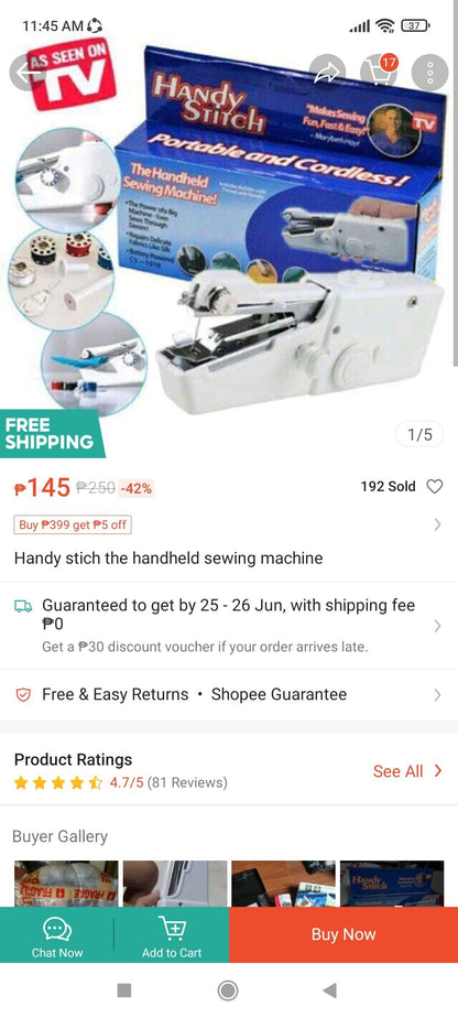 Handy Stitch The Handheld Sewing Machine Portable & Cordless- White