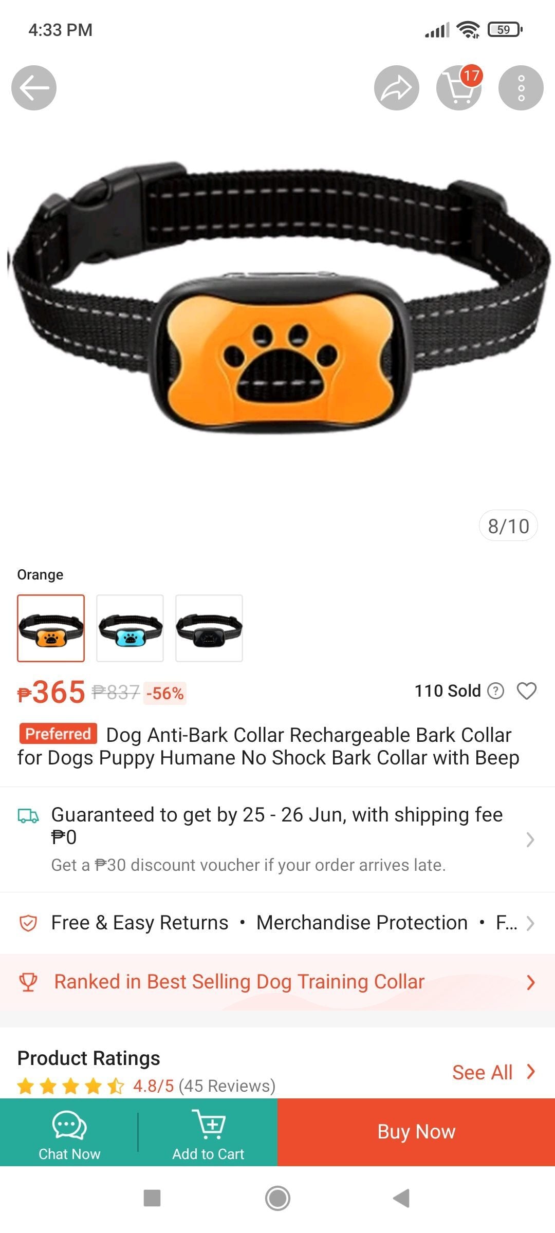 Model: D650 Barking Control Collar - Orange