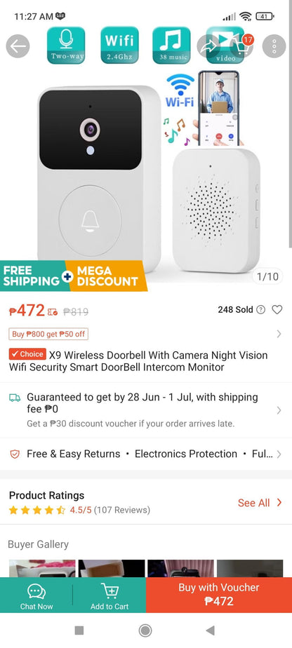 X9 Visualizable Smart Doorbell - Black