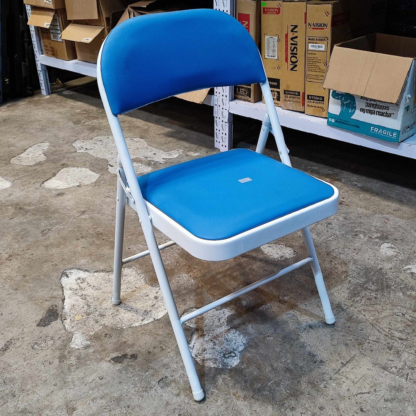 Metal Folding Chair White/Blue