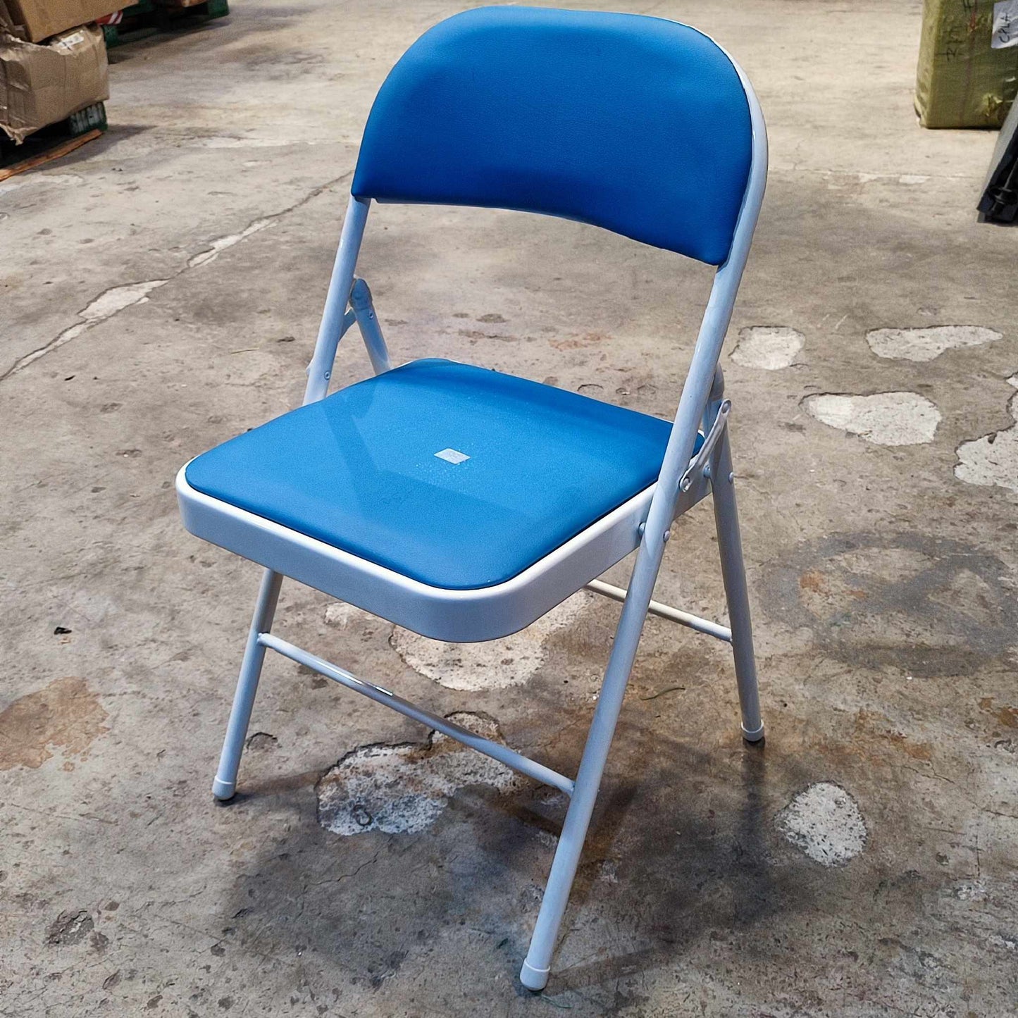 Metal Folding Chair White/Blue