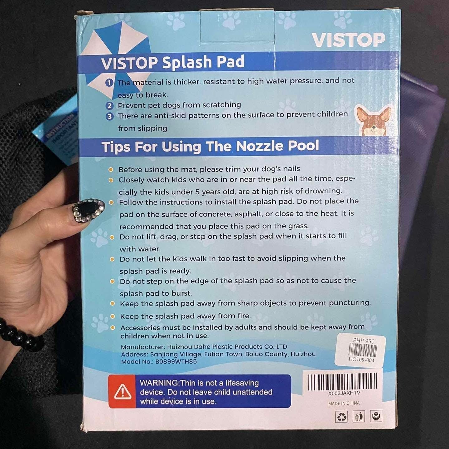 Vistop Non Siip Splash Pad 67" For Dogs too - Overruns Stocks(Wrong Spelling in the box)