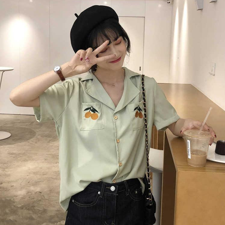 (AYO3TG)LinkiKorean Women 's Cute Embroidery Short Sleeve shirt top