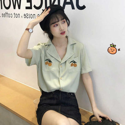 (AYO3TG)LinkiKorean Women 's Cute Embroidery Short Sleeve shirt top