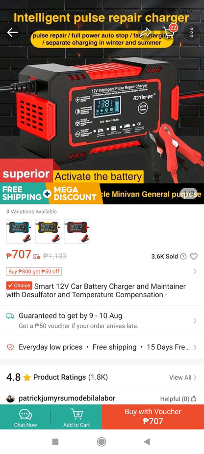 RJ Tianye 12 V Intelligent Pulse Repair Charger - Red