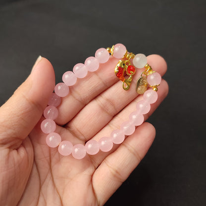 Pink Beaded Lucky Charm Bracelet (Koi Fish Charm) with Color Box