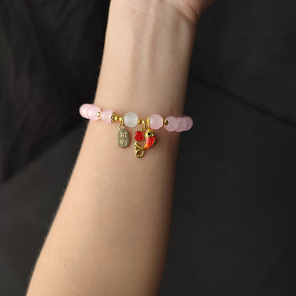 Pink Beaded Lucky Charm Bracelet (Koi Fish Charm) with Color Box