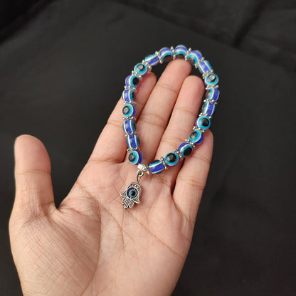 Blue Eye Beaded Lucky Charm Bracelet (Evil Eye Charm) with Yellow Round Box