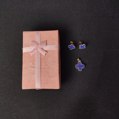 VCA 2 in 1 Jewelry Set Necklace (Pendant Only) & Earring 4-Leaf Clover (Violet) Pink Box