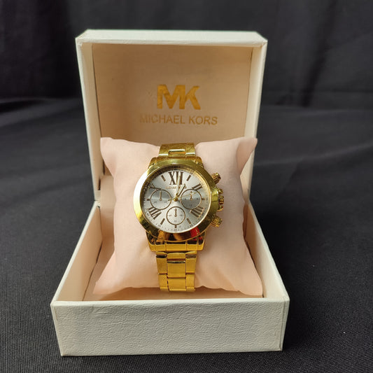 Michael Kors 3 Gold Analog Men's Watch - White Hour Hand with MK Quality Box