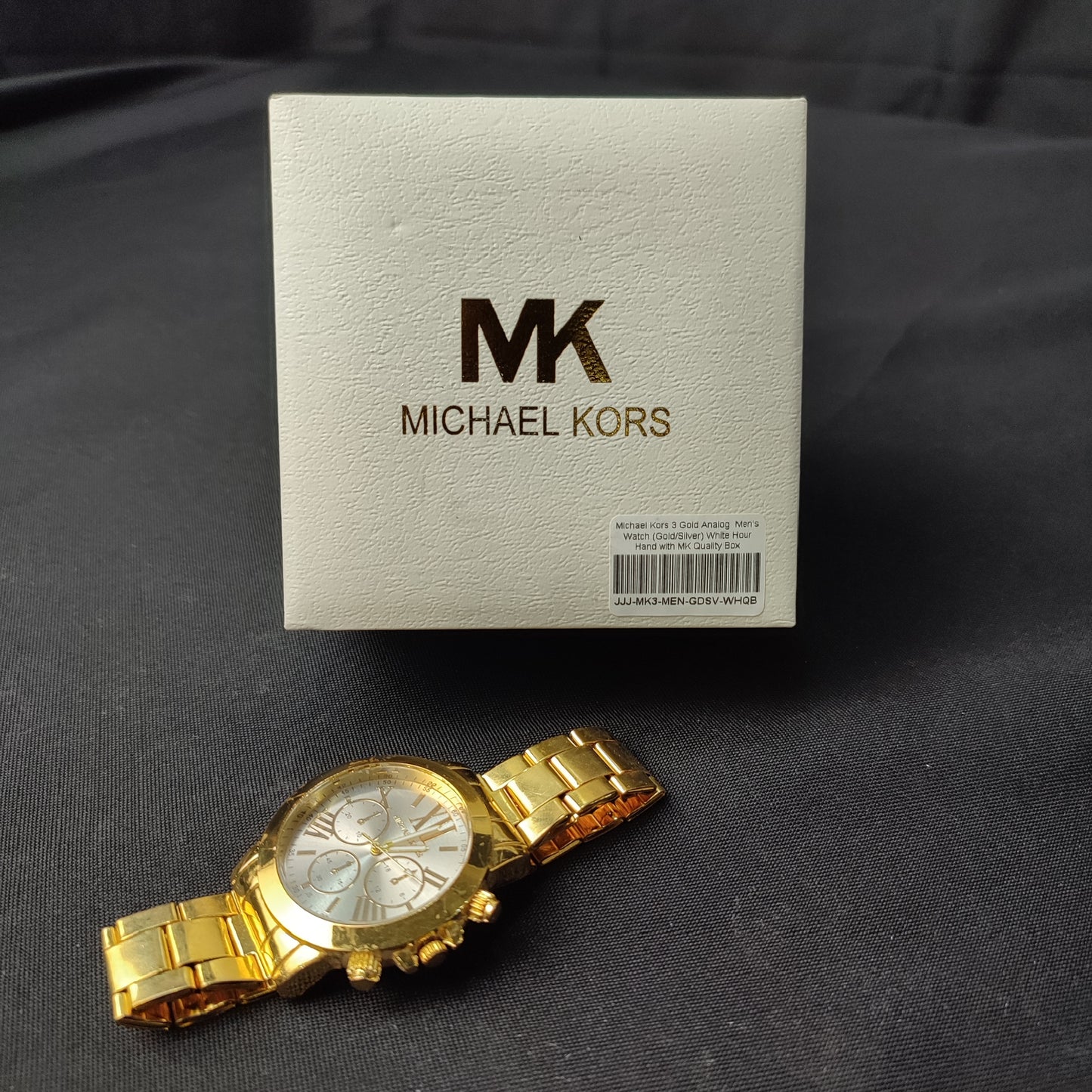 Michael Kors 3 Gold Analog Men's Watch - White Hour Hand with MK Quality Box