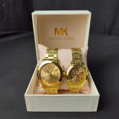 Michael Kors 3 Gold Analog Couple Watch - White Hour Hand with MK Quality Box