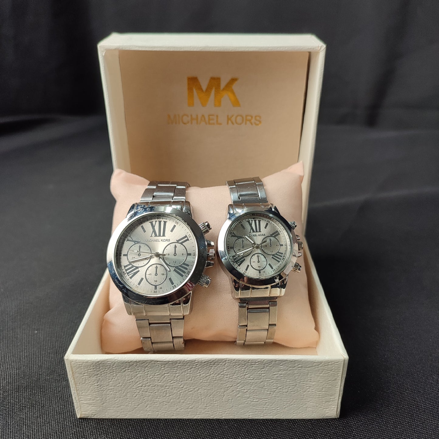 Michael Kors 3 Gold Analog Couple Watch - White Hour Hand with MK Quality Box