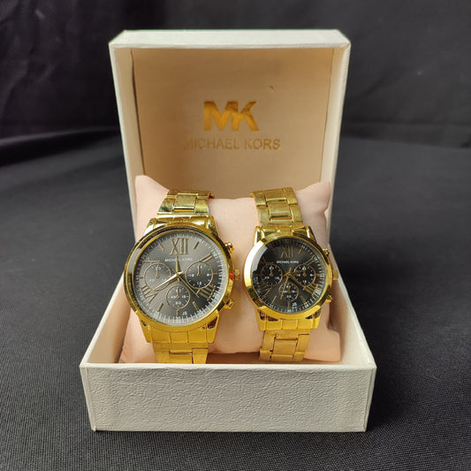 Michael Kors 3 Gold Analog Couple Watch - Gold Hour Hand with MK Quality Box