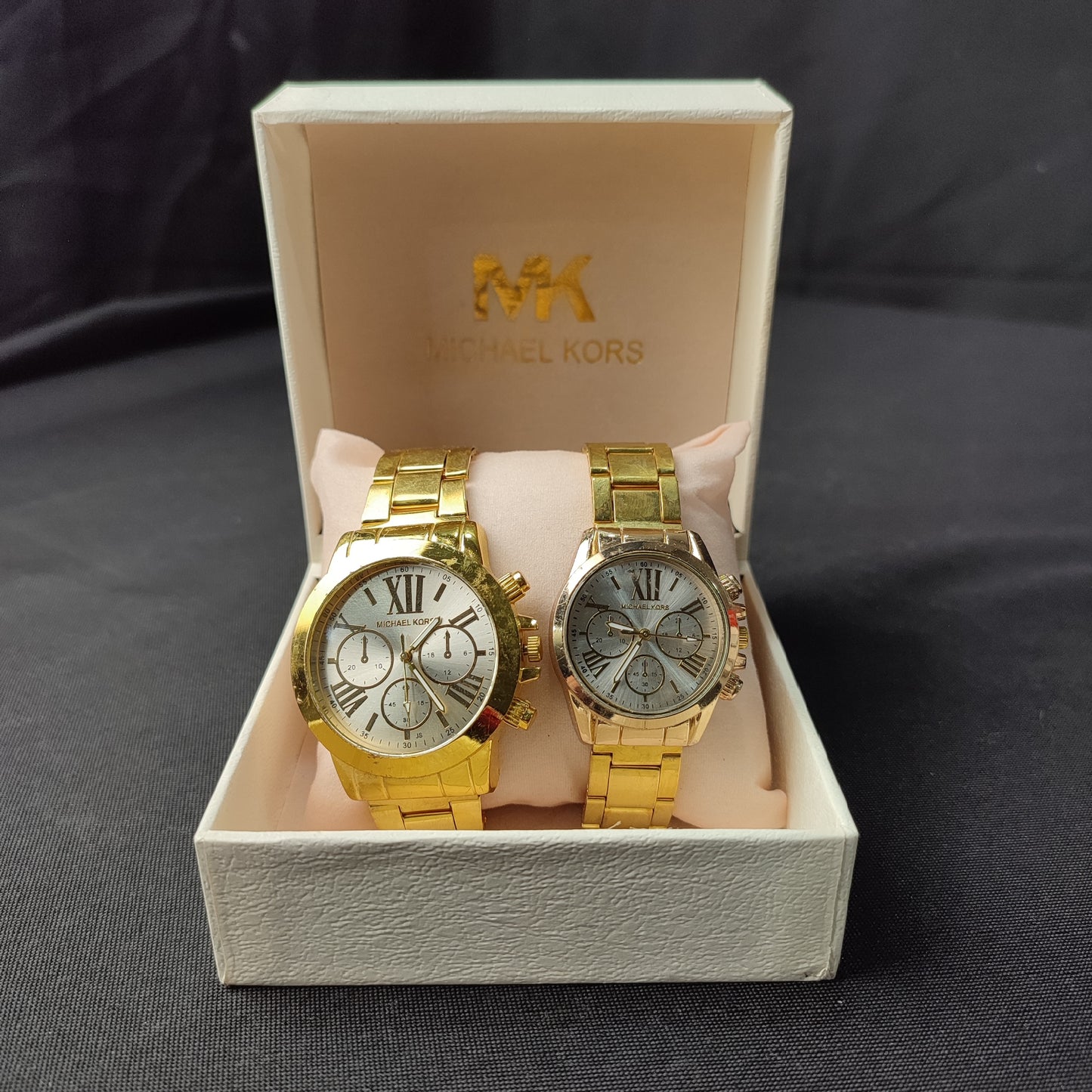 Michael Kors 3 Gold Analog Couple Watch - White Hour Hand with MK Quality Box