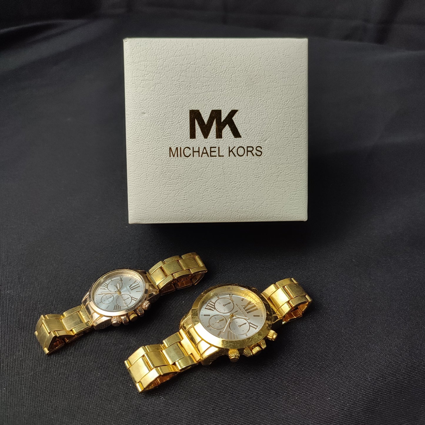 Michael Kors 3 Gold Analog Couple Watch - White Hour Hand with MK Quality Box