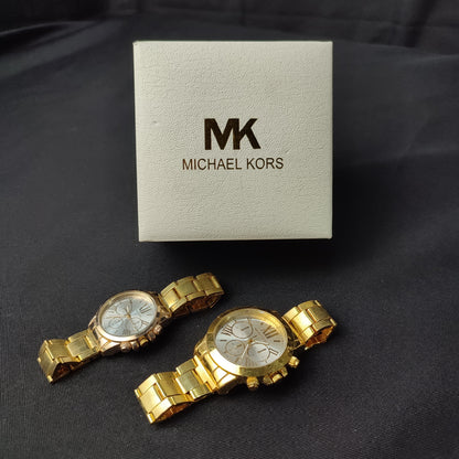 Michael Kors 3 Gold Analog Couple Watch - White Hour Hand with MK Quality Box