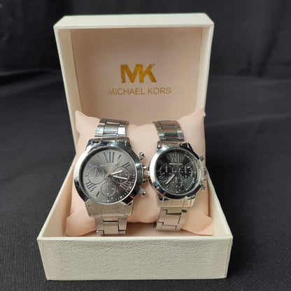 Michael Kors 3 Gold Analog Couple Watch - White Hour Hand with MK Quality Box