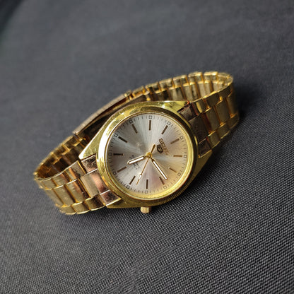 Seiko 5 Men's Gold Analog Watch White Hand with Regular Box