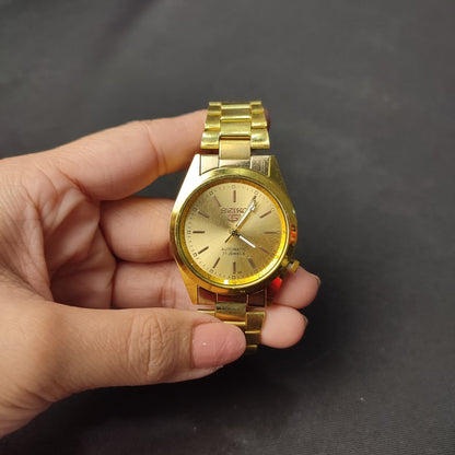 Seiko 5 Men's Gold Analog Watch White Hand with Regular Box
